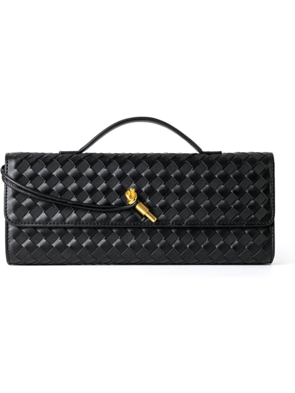 Women's Black Woven Suede Leather Evening Clutch Crossbody Purse Formal Handbag